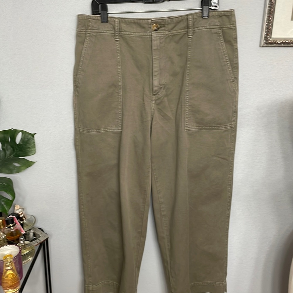 Vince Cotton Wide Leg, Cropped, Utility Pants in Olive size 14